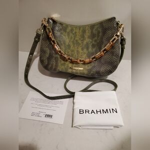 NWT Brahmin Fern Cassatt Green Snake Crossbody and Dustbag